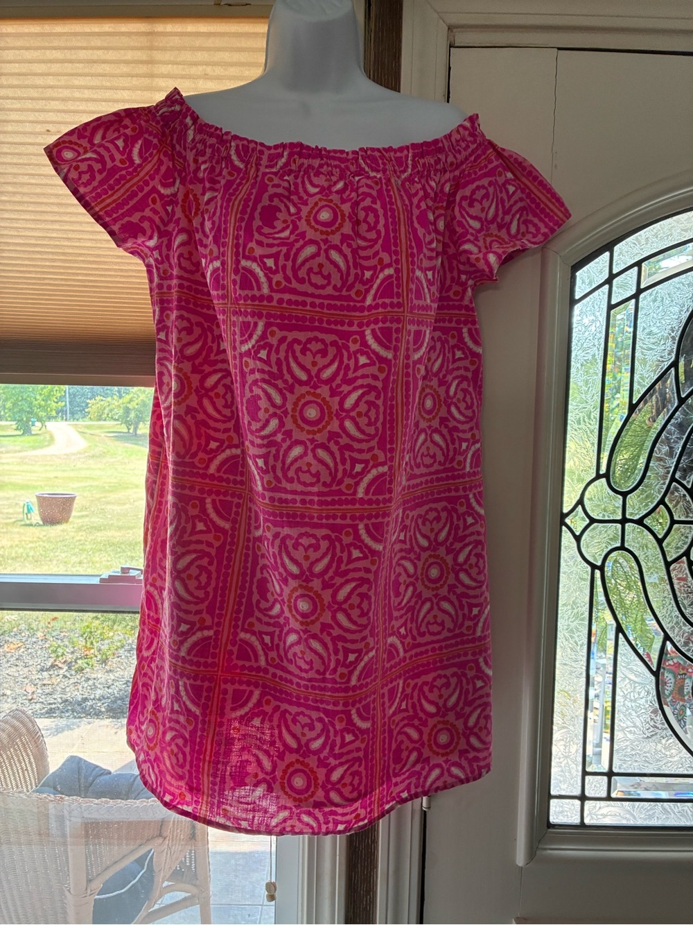 Vineyard Vines Pink Patterned Off-the-Shoulder Tunic/Dress size Large